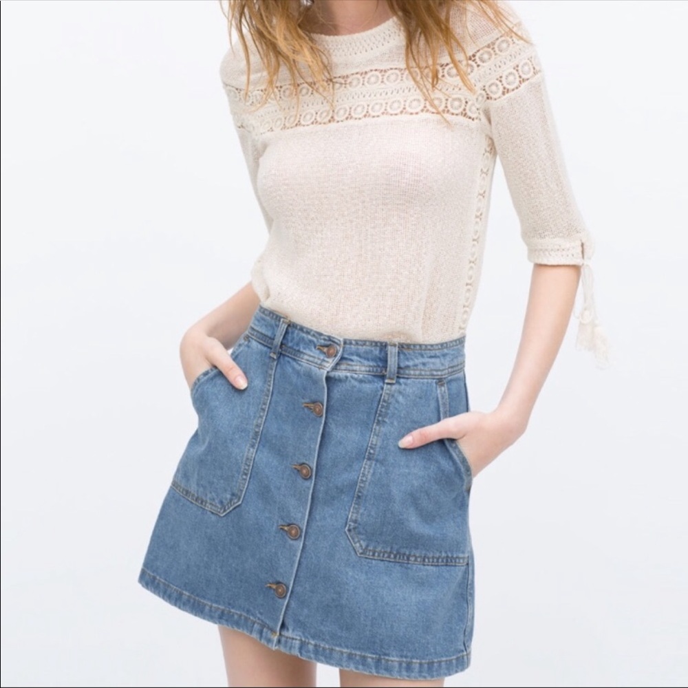 Zara button up front 90s skater denim skirt pocket